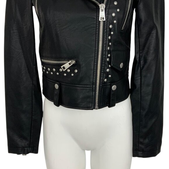 Levi’s Faux Vegan Leather Studded Moto Jacket XS Black Zip Front Biker Zip Cuffs - Picture 10 of 14